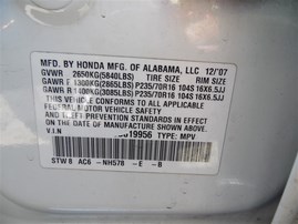 2008 Honda Pilot EX-L White 3.5L AT 4WD #A22556